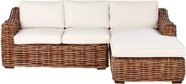 Beliani Gartensofa L-Form aus Polyrattan in Beige und Weiß mit Polsterkissen, B/T/H: 230 x 150 x 85 cm - Bild 1