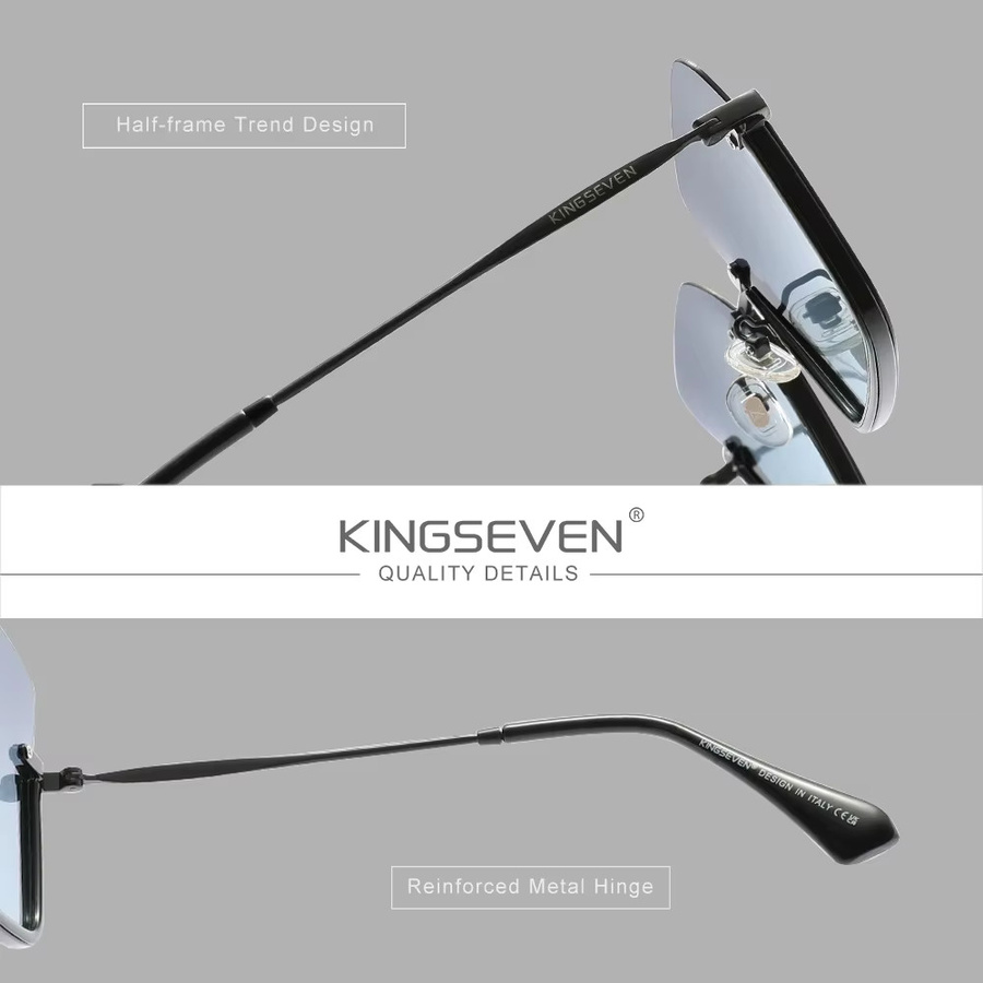 KINGSEVEN Sonnenbrille Damen, Halbrand, quadratisch, schwarz - Bild 2