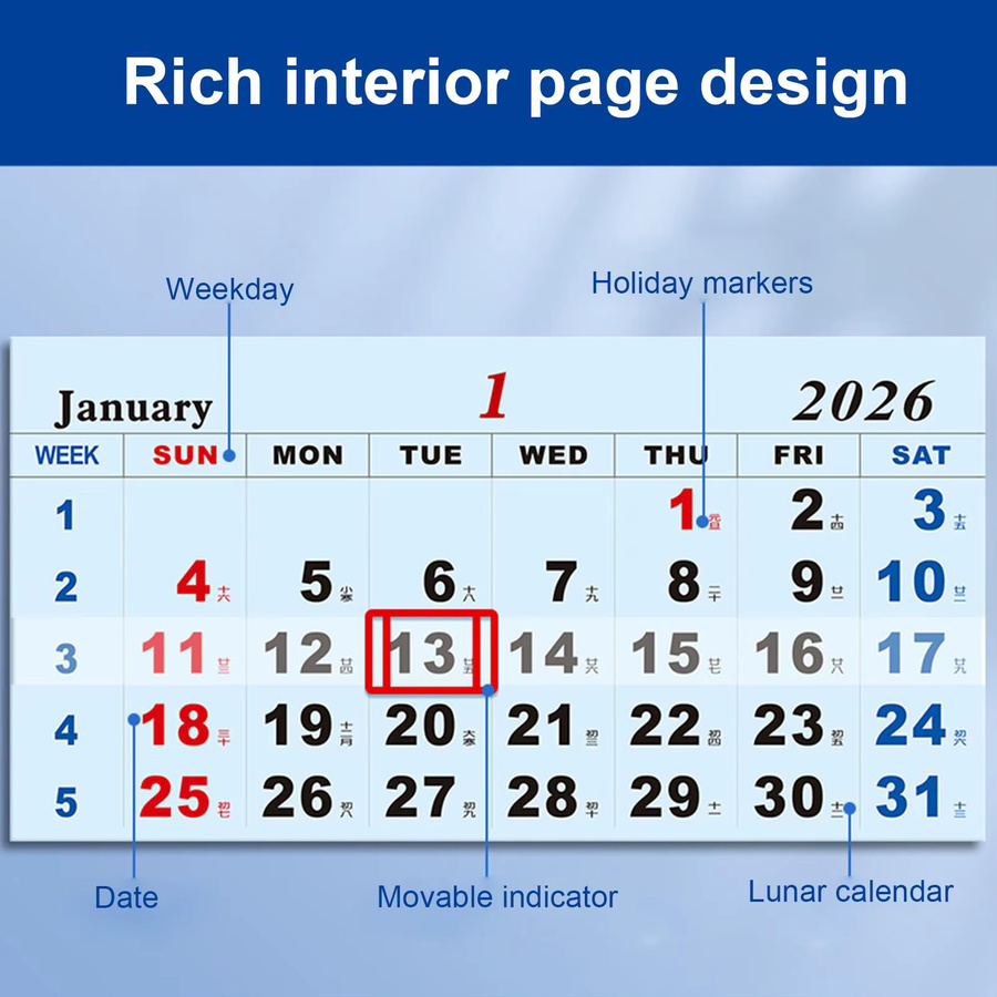 Wandkalender 2026 mit Luftfahrt-Thema und 4 Klappen, Monatsplaner in Mehrfarbig - Bild 3