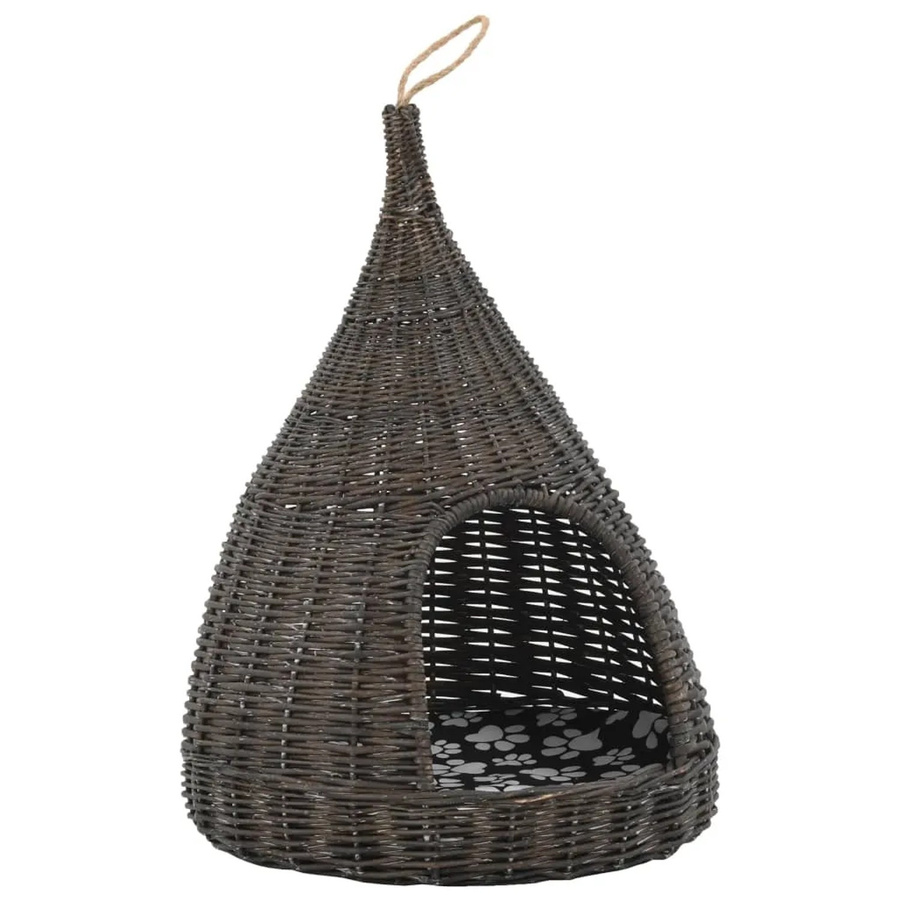 vidaXL Katzenhaus Tipi aus Naturweide mit Kissen in Grau, B/T: 40 x 60 cm - Bild 2
