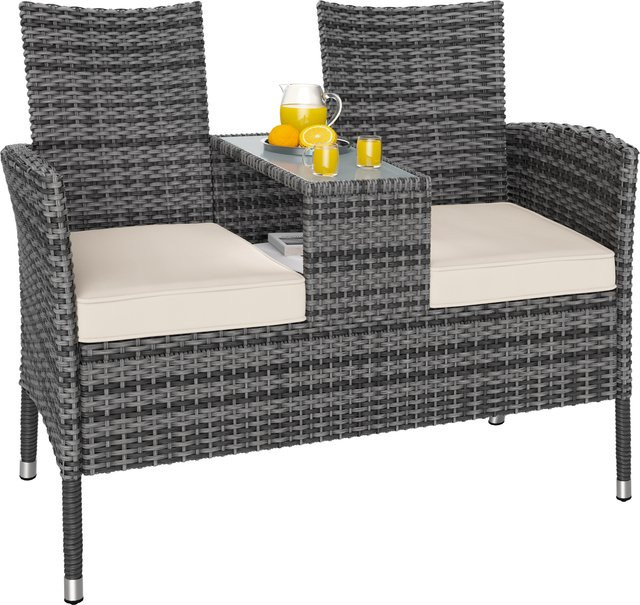 CASARIA Polyrattan Kino Bank in Grau/Beige mit Stahlgestell, B/T/H: 145 x 58 x 87 cm - Bild 1