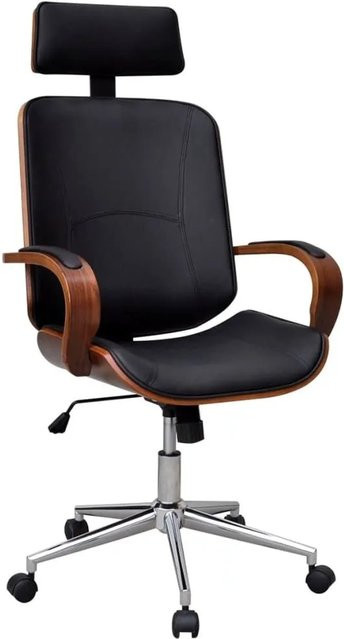 vidaXL Bürostuhl aus Bugholz und Kunstleder in Braun-Schwarz mit Kopfstütze und Rollen, H: 124 cm, B: 64 cm, T: 50 cm - Bild 1