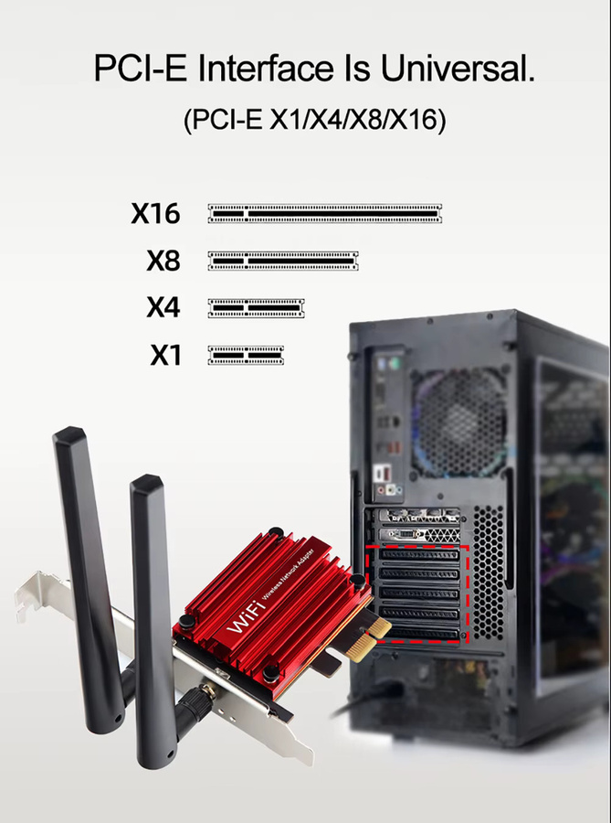 TelDaykemei WiFi 6E Triple Band PCIe Netzwerkkarte mit Bluetooth 5.3 und RTL8852CE Chip für Desktop-PC, 5374 Mbit/s, kompatibel mit Windows 10/11 - Bild 5