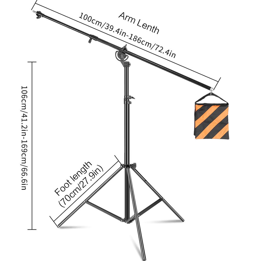 SH Metall-Lichtstativ mit Querarm und Gewichtstasche in Schwarz, ausziehbarer Ausleger 2,8m/9,1ft - Bild 2