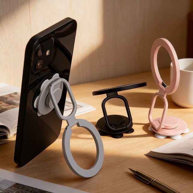 QGhappy Universeller Saugnapf für Telefonbecher mit starkem Magnethalter für MagSafe, 360 Grad Rotation und klappbarem Fingerring, Farbe: Schwarz - Bild 1