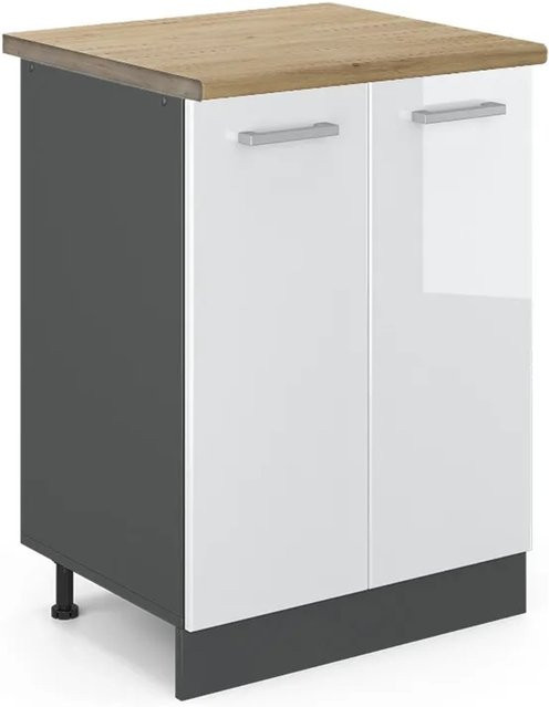 Vicco Küchenunterschrank R-Line Weiß Hochglanz Anthrazit Eiche B/T/H: 60 x 60 x 81,6 cm - Bild 1