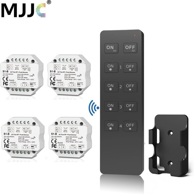 MJJC LED-Dimmerschalter S1-B mit kabelloser Fernbedienung, Triac-Dimmer für 230 V AC, Wanddimmer für Glühbirnen und Lampen - Bild 1