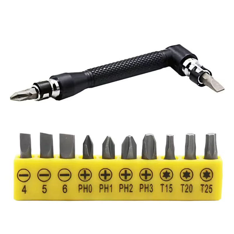 Skeyo 10-teiliges Schraubendreher-Bit-Werkzeugset mit L-förmigen 1/4 Zoll Sechskant-Bits, 90 Grad Doppelkopfgriff und gelbem Klebeband in Schwarz - Bild 3