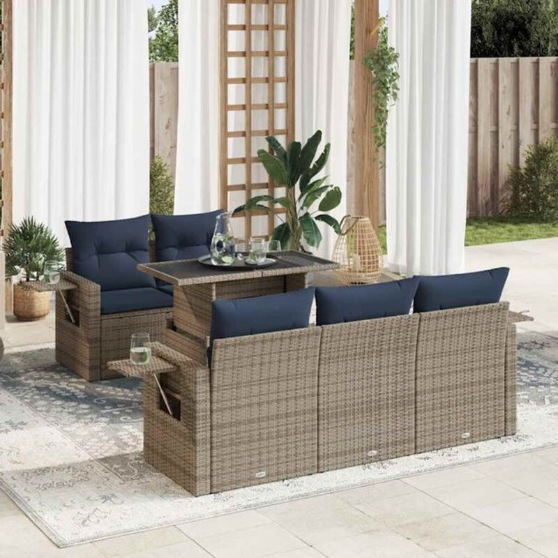 6-teilige moderne Garten-Sofagarnitur aus Poly-Rattan mit Kissen in Grau von vidaxl - Bild 1