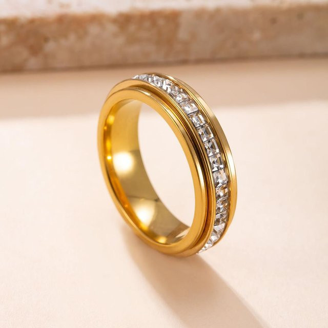 Drehbarer Edelstahl-Angstring, Zirkonia, Gold, Unisex - Bild 1