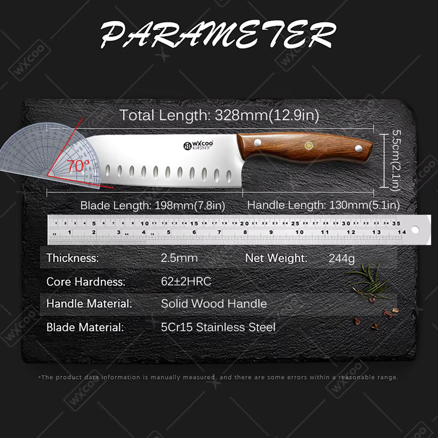 WXCOO Japanisches Santoku-Messer aus Edelstahl in Silber mit Holzgriff für Fleisch und Gemüse - Bild 4