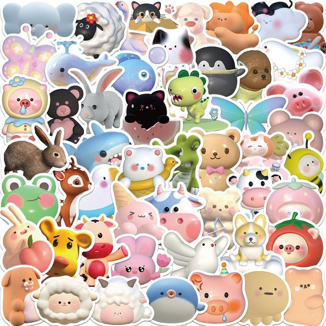 52er Set 3D Tier Aufkleber im Cartoon Design von BulingBulingStickers Shop, Mehrfarbig - Bild 1