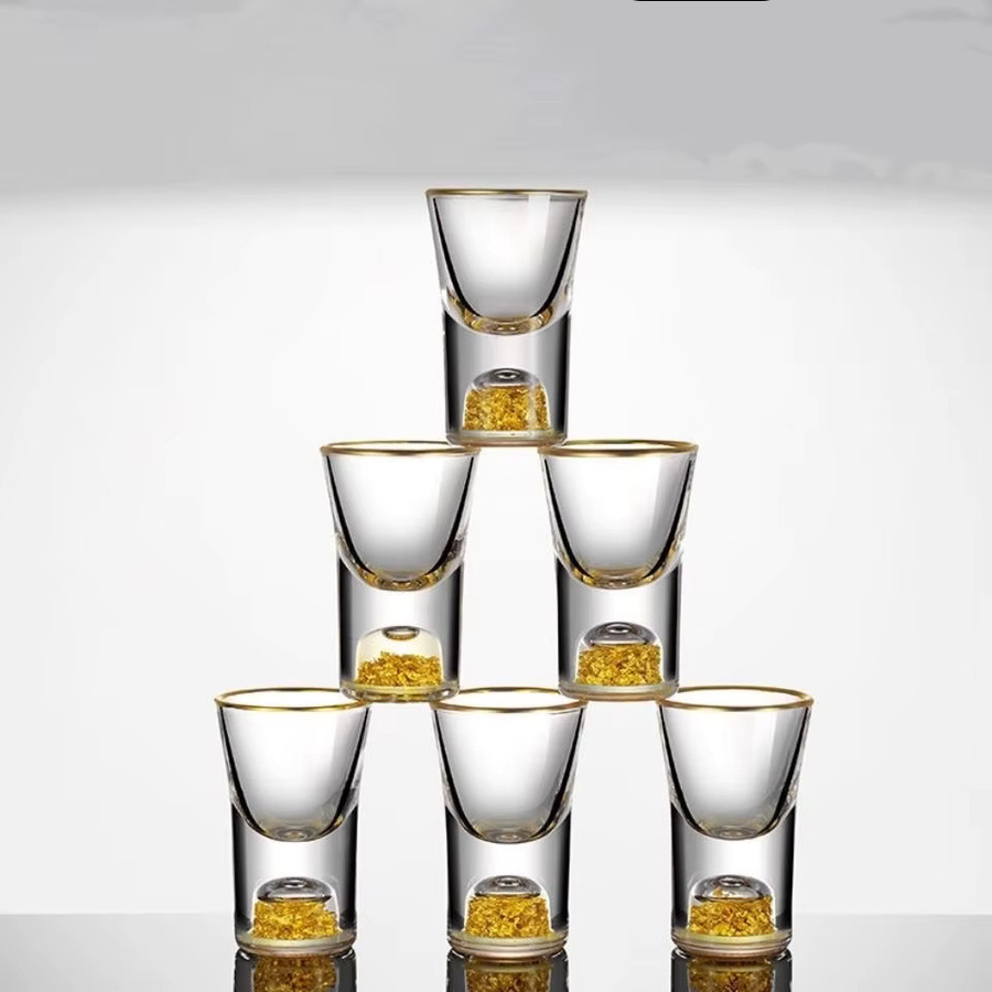 LOULONG Goldene Schnapsgläser aus Glas für Wodka, Sake und Likör, 15 ml - Bild 2