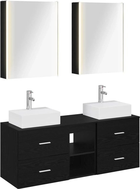 vidaXL Badezimmermöbel-Set 5-teilig in Schwarzer Eiche mit Glasfronten und LED-Beleuchtung - Bild 1