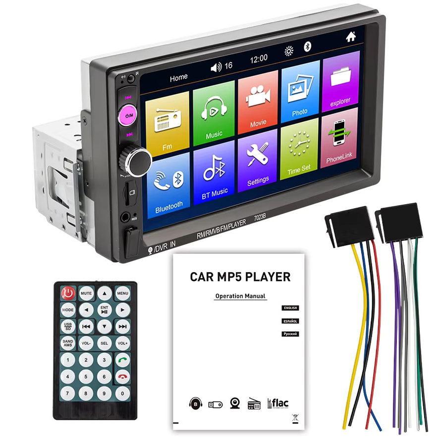 Bqcc Autoradio MP5-Player mit 7 Zoll Display, Bluetooth, FM, USB, TF und Aux, Mirror Link und bunter Beleuchtung in Schwarz - Bild 4