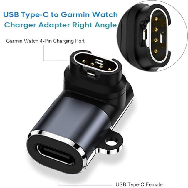USB-C 90-Grad-Adapter für Garmin Uhren-Ladegeräte, Kabelkonverter in Schwarz, kompatibel mit Garmin Fenix 7 7S 7X 6S 6X 5 5S 5X und Forerunner 945 - Bild 1