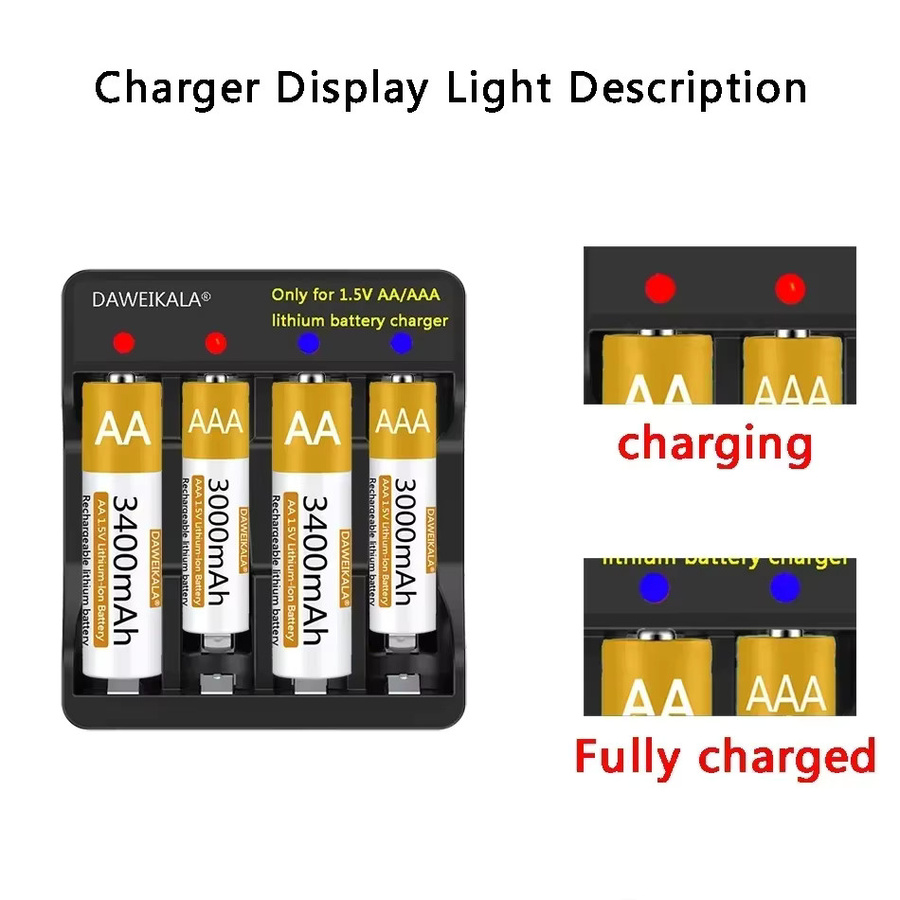 DAWEIKALA Wiederaufladbarer AAA Lithium-Ionen-Akku mit 3000 mAh und USB-C Anschluss, 1,5 V - Bild 4