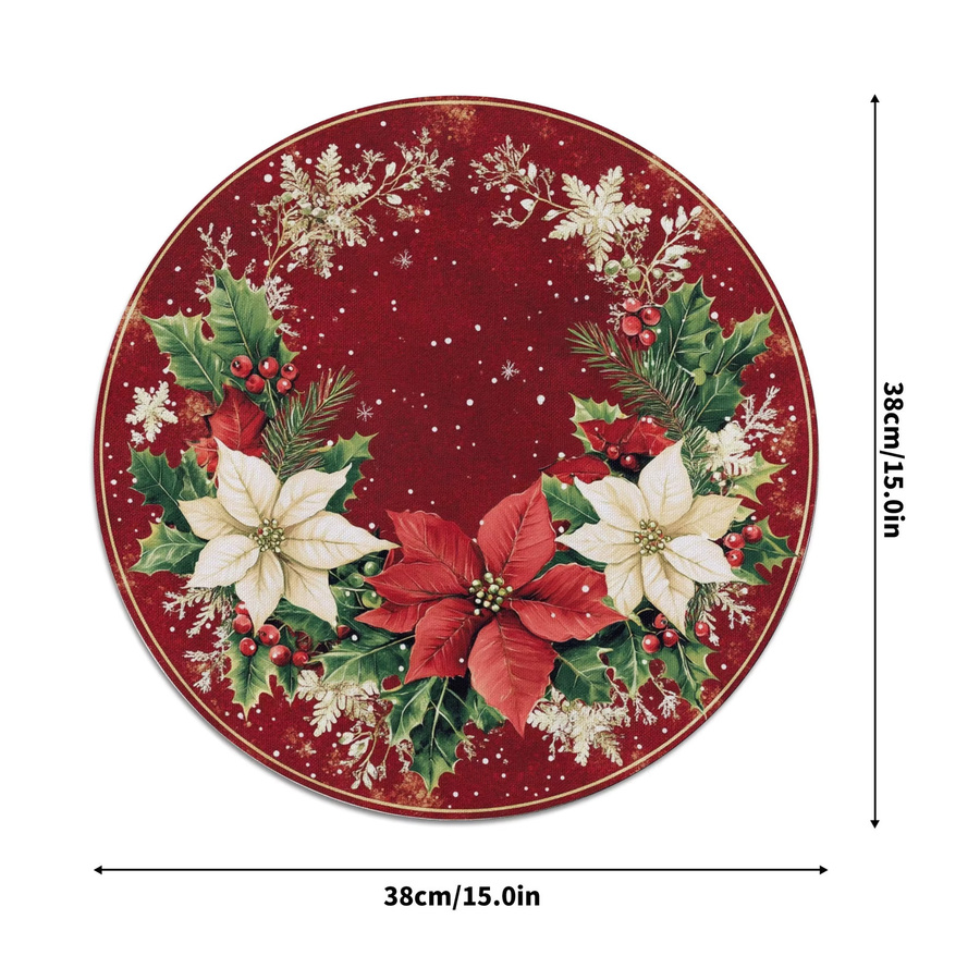 VIKAMA Weihnachtliche Tischsets mit Schneeflocken-Design, runde Platzsets in Rot, maschinenwaschbar, ideale Weihnachtsdekoration für deinen Esstisch - Bild 4