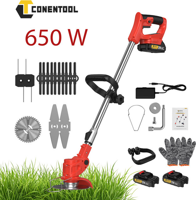 Conentool Kabelloser Rasentrimmer 21V 650W mit Akku, Teleskopisch und Faltbar, Rot - Bild 1