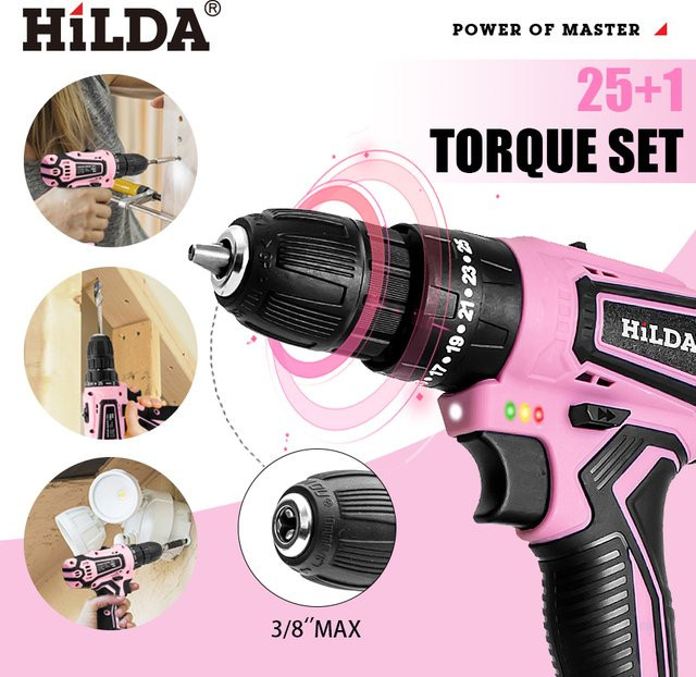 HILDA 21V Akkubohrschrauber Set in Pink inklusive Akku und Ladegerät für Holzarbeiten und Haushalt - Bild 1