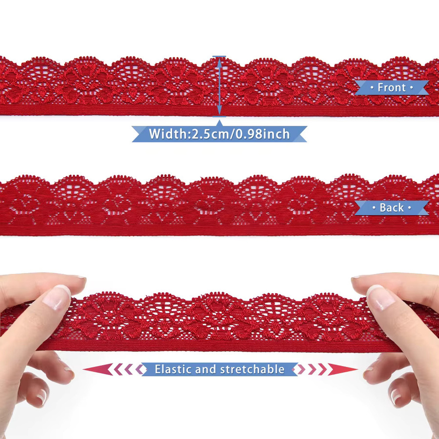 St.Lucas Elastisches Spitzenband mit Blumenmuster, Breite: 2,5 cm, 5 Yards, Grau und Mehrfarbig - Bild 3