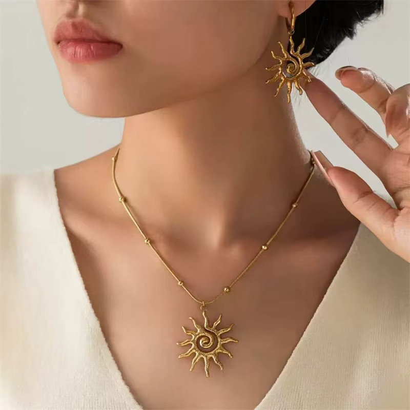 EILIECK Schmuck-Set Halskette und Ohrringe, Edelstahl, Gold, Damen, Vintage - Bild 3