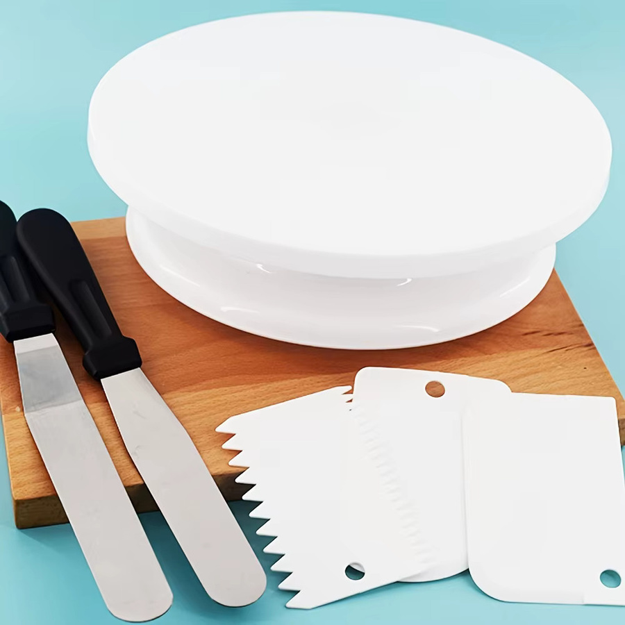 SONGKANGLING 6-teiliges Kuchendekorationsset in Weiß mit Kuchendrehteller, Spatula und Zubehör für Zuckerguss - Bild 3