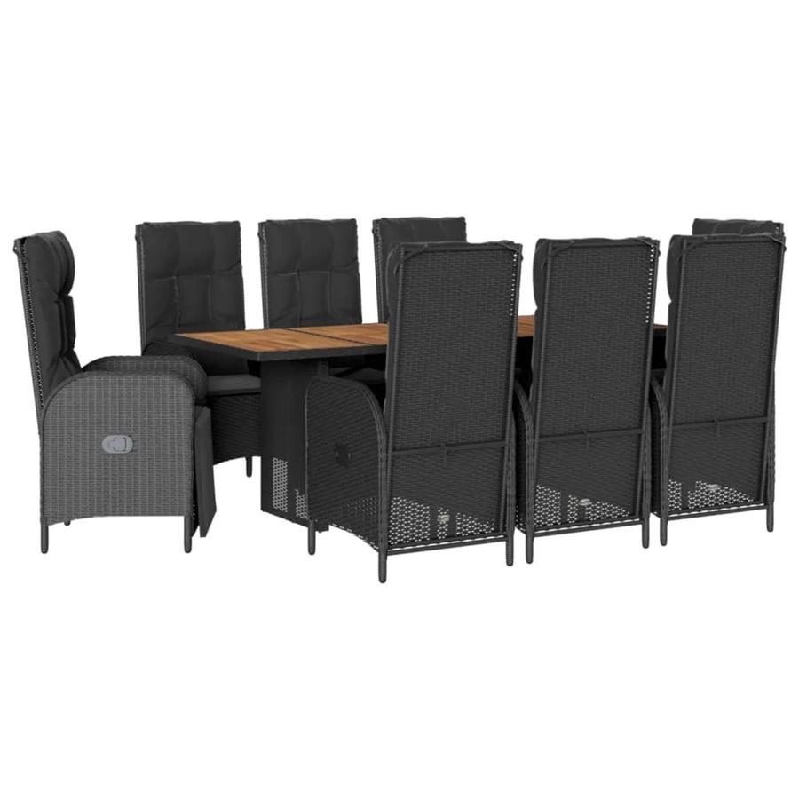 vidaXL 9-teilige Garten-Essgruppe aus Poly-Rattan und Akazienholz in Schwarz mit Kissen - Bild 2