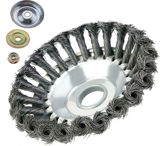 8 Zoll Stahldraht-Unkrautbürstenrad für Rasentrimmer und Freischneider in Silber mit 25,4 mm Bohrung zur Unkrautbekämpfung und Rostentfernung - Bild 1