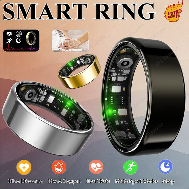 Ola Esporte Smart-Ring für Damen und Herren in Schwarz mit Herzfrequenz-, Blutsauerstoff- und Schlafüberwachung sowie IP68 Wasserdichtigkeit - Bild 1