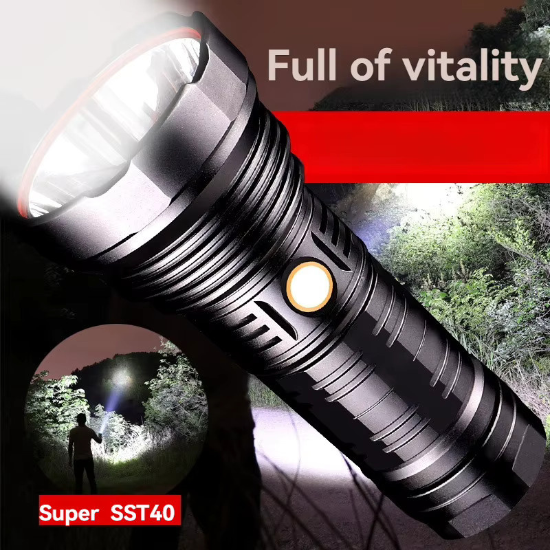 KENSUN SFT40 LED-Taschenlampe in Schwarz, USB wiederaufladbare taktische Taschenlampe aus Aluminium mit festem Fokus und wasserdichtem Design für Outdoor und Camping - Bild 2