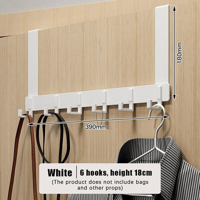 Scudding Drifts Türhaken mit 6 Haken für Kleidung Mantel und Handtücher, Organizer aus Aluminium und Kunststoff, Farben: Weiß, Schwarz, Grau - Bild 1
