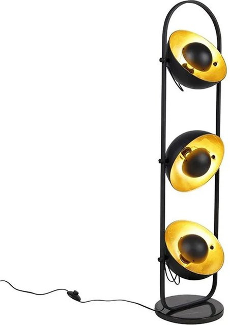 QAZQA Industrielle Stehlampe Emilienne Novo in Schwarz und Gold mit 3 dimmbaren E27 Leuchten - Bild 1