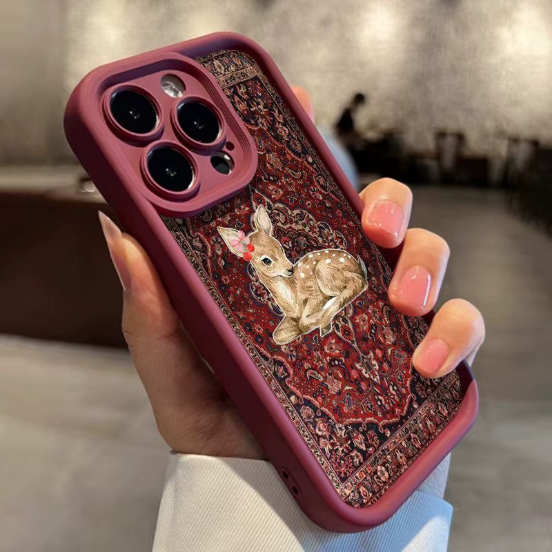 Stoßfeste TPU Handyhülle mit rotem floralem Hirschmuster für iPhone Modelle, High-Edge Schutzhülle in Rot - Bild 3