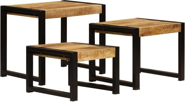 vidaXL Satztische 3er Set aus Mango-Massivholz in Braun im Vintage-Stil - Bild 1