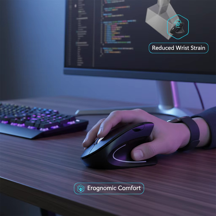 NexusClick Ergonomische Vertikale Maus in Schwarz, 2,4G Kabellose Optische Computermaus zur Vermeidung von Handgelenkschmerzen für PC und Mac - Bild 2