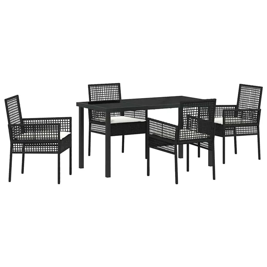 vidaXL 5-teiliges Garten Esszimmer Set aus Poly Rattan und Stahl in Schwarz mit Kissen - Bild 2