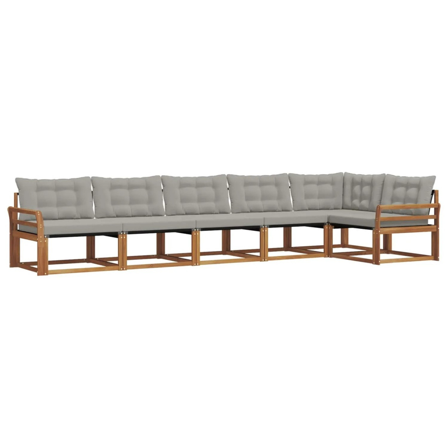 vidaXL Outdoor-Sofagarnitur 6-teilig L-Form aus Akazienholz mit Kissen in Natur und Hellgrau - Bild 2