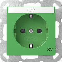Gira Schutzkontaktsteckdose Typ F mit Beschriftungsfeld und grüner Abdeckung, 16 Ampere, 250 Volt - Bild 1