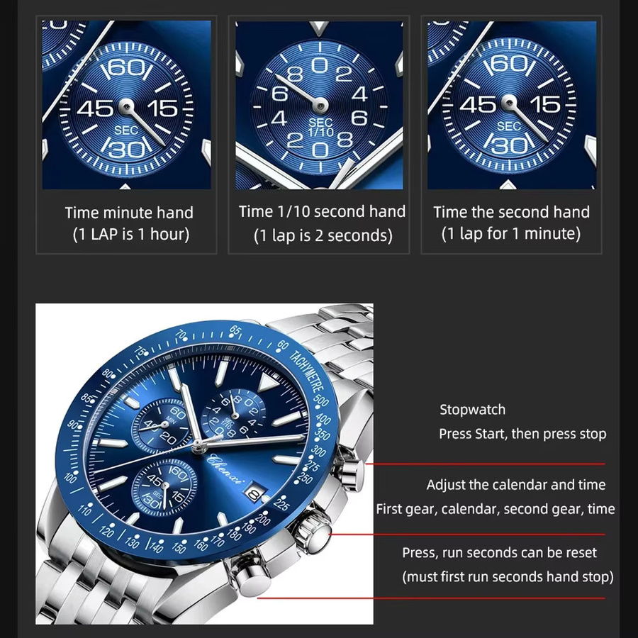 CHENXI Armbanduhr Quarz, Edelstahl, Schwarz, Herren - Bild 4