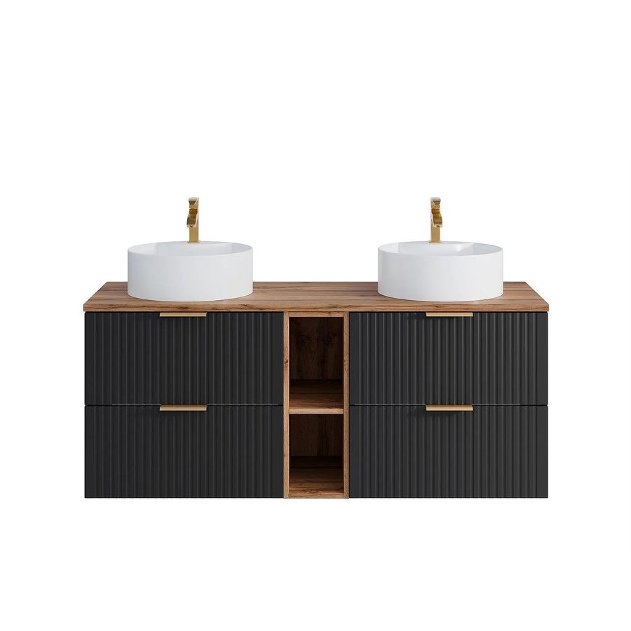 Vente-unique Doppelwaschtisch Zevara Schwarz mit Streifenoptik, Breite: 140 cm - Bild 2