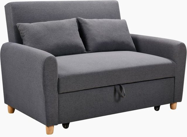 Happy Home 2-Sitzer Sofabett mit Schlaffunktion und Kissen in Grau, modernes Design, B/T/H: 139 x 96 x 88 cm - Bild 1