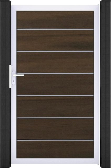 GroJaSolid Grande Premium Tor Walnuss co-extrudiert WPC Braun B: 100 cm, H: 180 cm - Bild 1