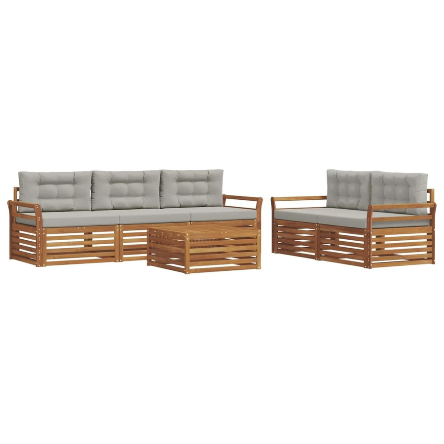 vidaXL Outdoor-Sofagarnitur 6-teilig aus Akazienholz mit Kissen in Natur und Hellgrau - Bild 2