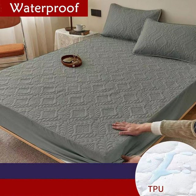 Wasserdichter Matratzenschoner Bezug von Household supplies MH, elastisches Spannbettlaken aus Baumwolle, grau, B/T/H: 90 x 200 x 30 cm - Bild 1