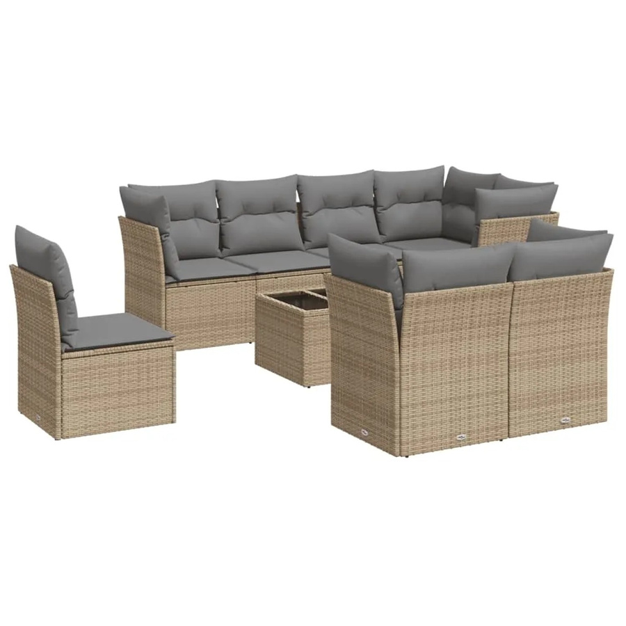 vidaXL 9-teilige Garten-Sofagarnitur aus Polyrattan in Beige mit Kissen und Stauraum - Bild 2