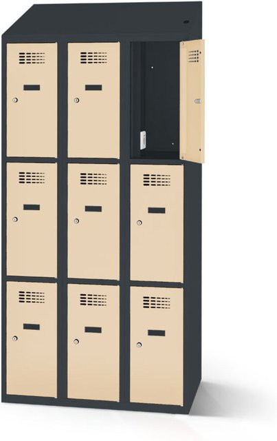 rotstahl Fächerschrank mit Ladefunktion und 9 Fächern in Elfenbein mit anthrazitgrauem Korpus, Breite: 90 cm, Höhe: 200 cm - Bild 1