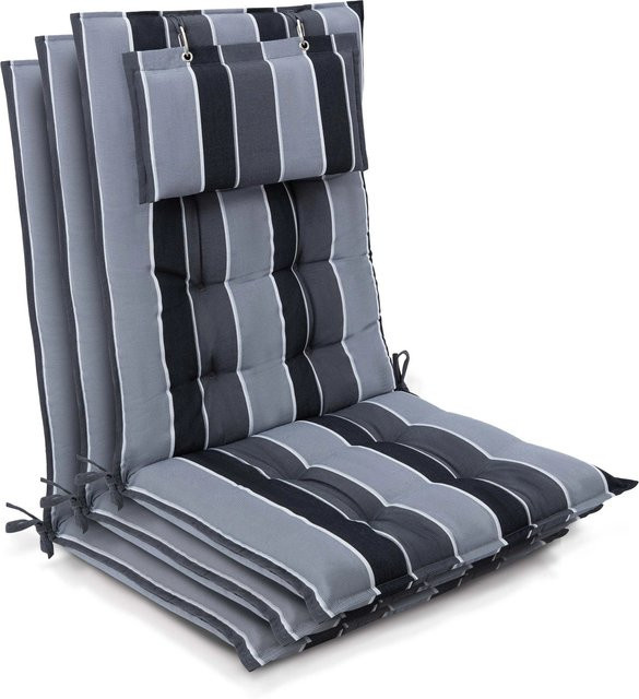 Beautissu 3er Set Sun-HL Hochlehner Auflage Anthrazit-Gestreift, B/T/H: 120 x 50 x 8 cm - Bild 1