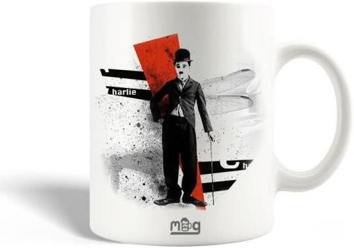 Keramiktasse MANIACASE mit Charlie Chaplin Schwarz-Weiß-Zeichnung, 300 ml, Schwarz-Weiß, Höhe: 9,5 cm - Bild 1