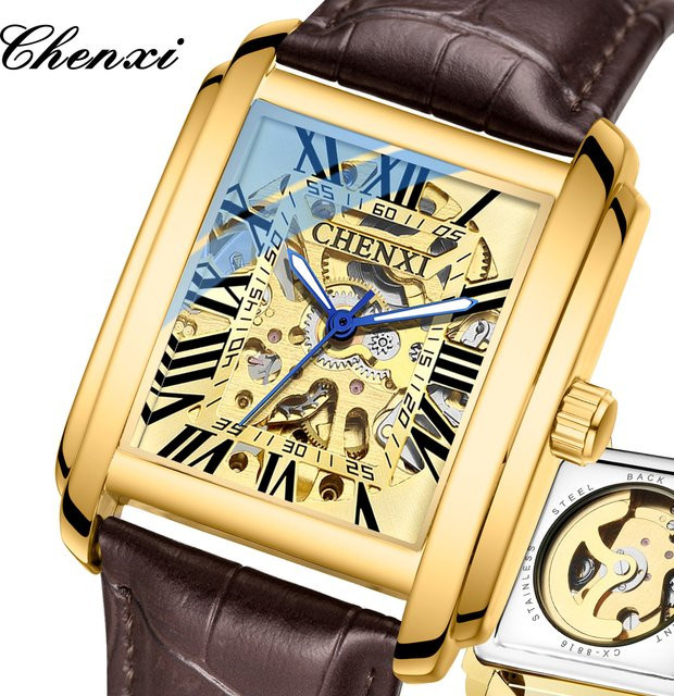 CHENXI Armbanduhr Automatik, Gold, Messing, Leder, Herren - Bild 1